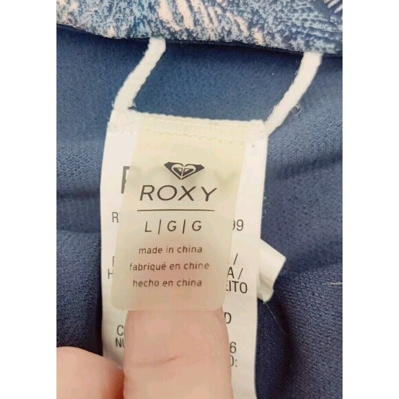 Roxy Bikini Bottom Blue Tropical Leaves Swim Suit Size Large Bottoms ONLY No Top - Picture 4 of 6